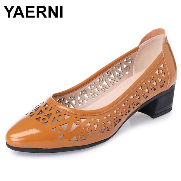 yaerni plus size 41-43 women's sandals, summer genuine leather women shoes, comfortable breathable hole casual ,shoes womene1066, Black